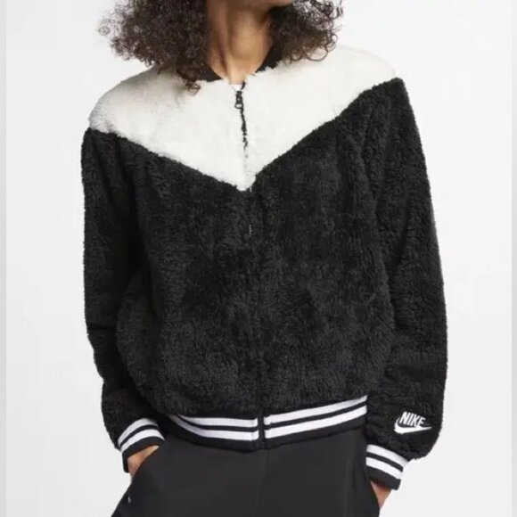 BRAND NEW Nike full zip NSW Wolf Sherpa loose fit Bomber Jacket Black White XS - Picture 7 of 10